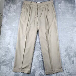 Haggar Mynx Gabardine Dress Pants 38 x 30 Tan UV Protection Stretch Office Pleat